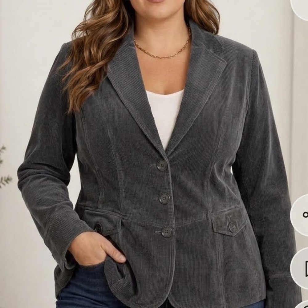 NWT Lane Bryant Corduroy Blazer Jacket Collared Grey Size 26
